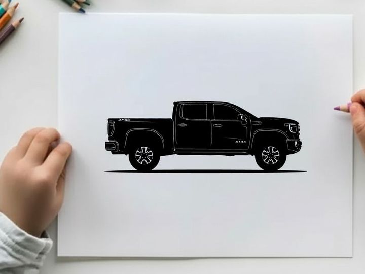 Silhouette of a pickup truck against a white background