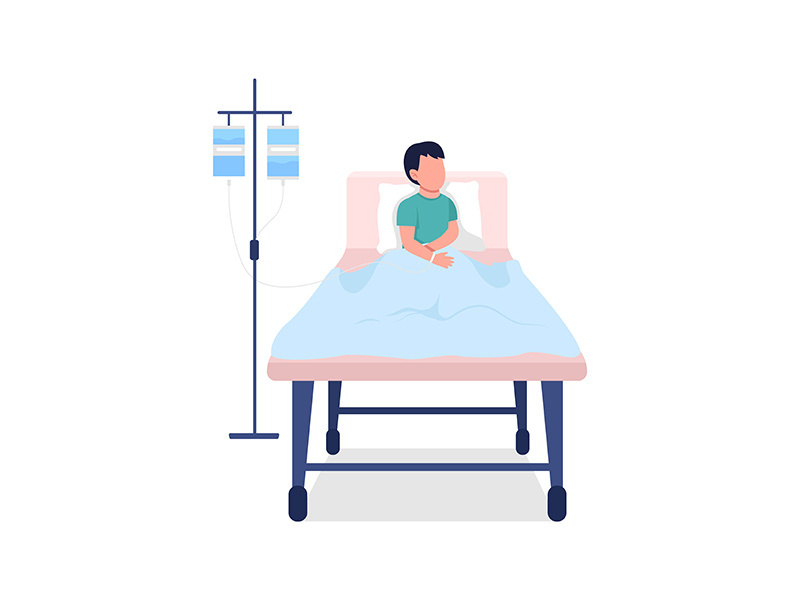 Kid in hospital bed semi flat color vector character