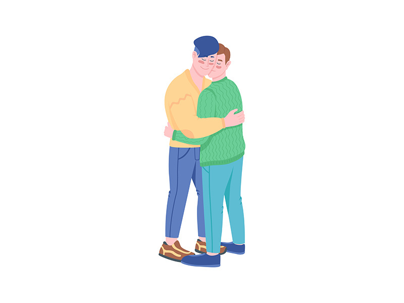 Gay couple smiling and hugging flat color vector detailed characters