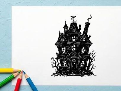 Haunted Victorian House Illustration with Creepy Architecture