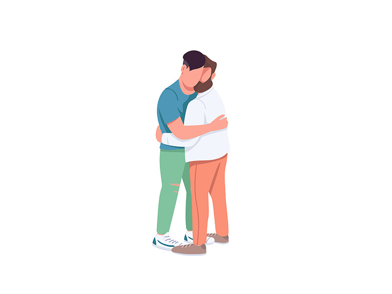 Men hugging flat color vector faceless characters
