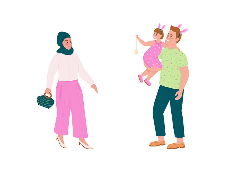 Happy family flat color vector detailed character set