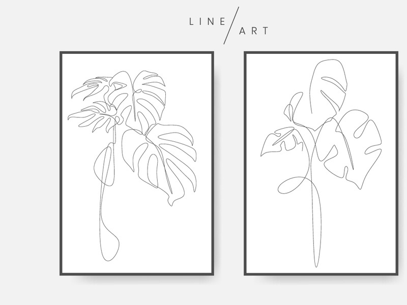 Monstera leaf line art