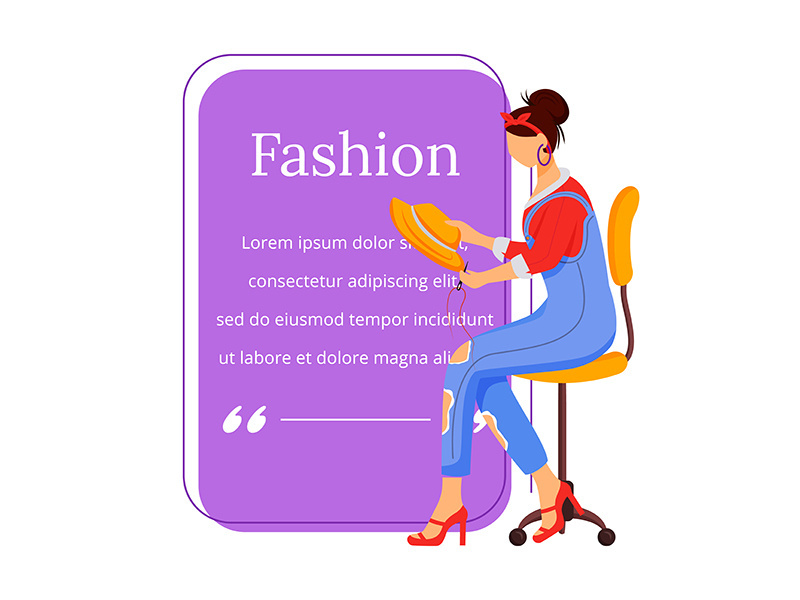 Fashion designer flat color vector character quote