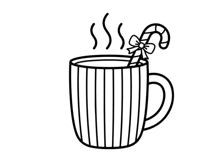 Christmas mug with candy cane line art illustration for holiday greeting card design