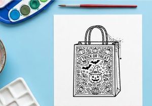 Trick or treat Halloween tote bag with spooky pumpkin design. Reusable cotton shopping bag featuring festive autumn illustration for seasonal promo...