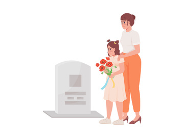 Mother and girl on grave semi flat color vector characters preview picture