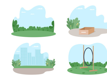 Public park for training pets 2D vector web banner, poster set preview picture