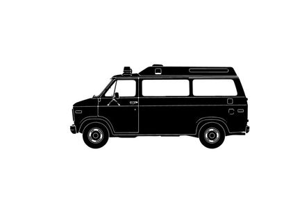 Silhouette of a classic camper van with roof vents and windows