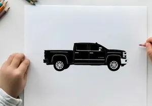 Silhouette of a black pickup truck with chrome accents