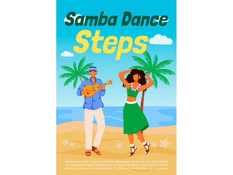 Samba dance steps poster flat vector template