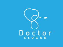 Stethoscope Logo, Simple Line Model Health Care Logo Design