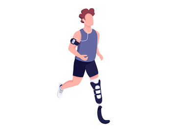 Runner with artificial leg flat color vector faceless character preview picture