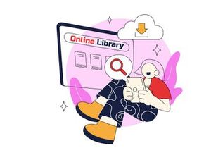 Ilustración Vectorial de Biblioteca en Línea