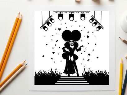 Silhouette of a performer on stage with spotlight and crowd