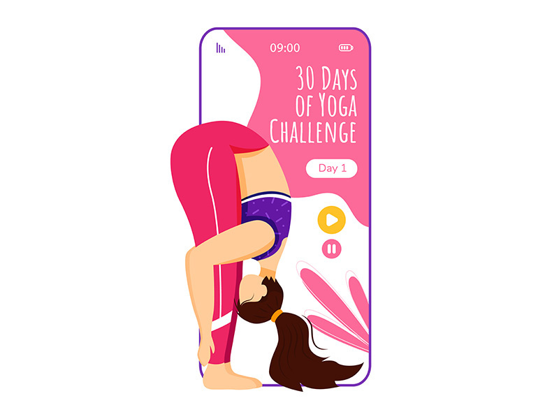 30 days of yoga smartphone interface vector template