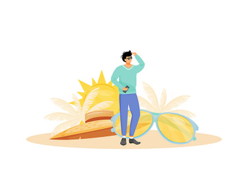 Man look at sun flat concept vector illustration preview picture