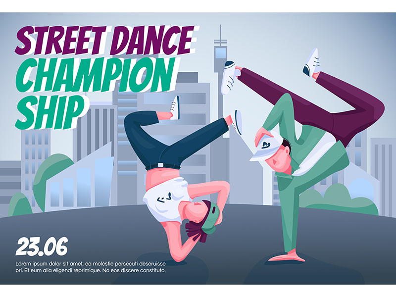 Street dance championship banner flat vector template