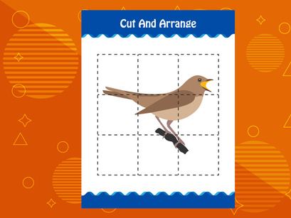 10 Pages Cut and arrange with a bird worksheet for kids. Educational game for children