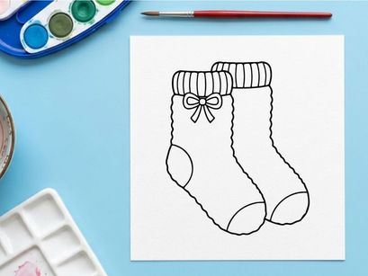 Hand-drawn Christmas stocking with bow and ribbons for festive holiday decor and gifting