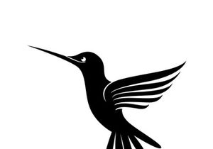 Black and white outline of a hummingbird.