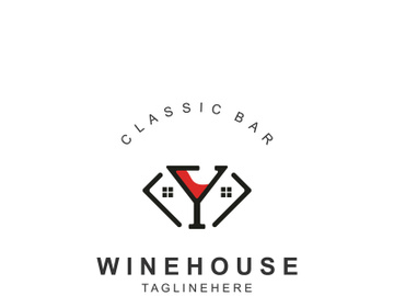 Wine house logo design cretive with drink glass and house template preview picture