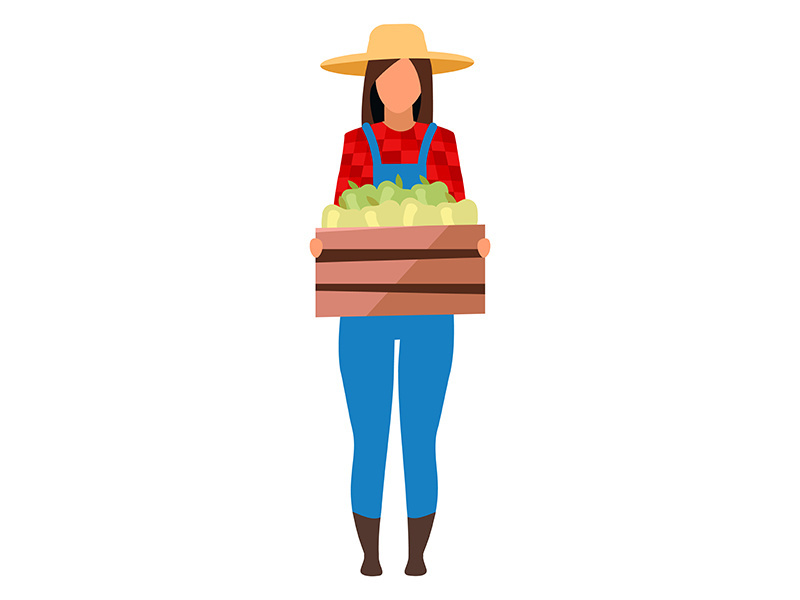 Female farmer collecting harvest flat vector illustration