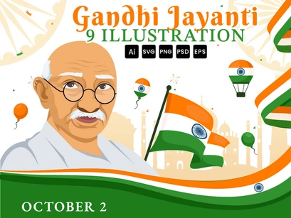 9 Happy Gandhi Jayanti Day Illustration