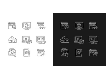 Online behavior monitoring linear icons set for dark and light mode preview picture
