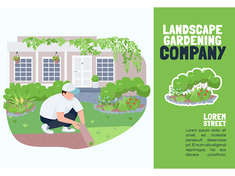 Landscape gardening company banner flat vector template