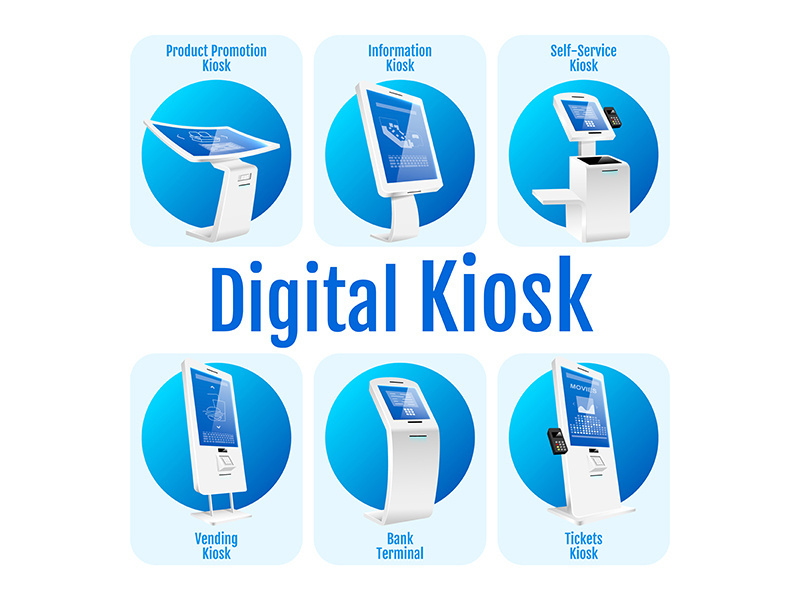 Digital kiosk vector infographic template