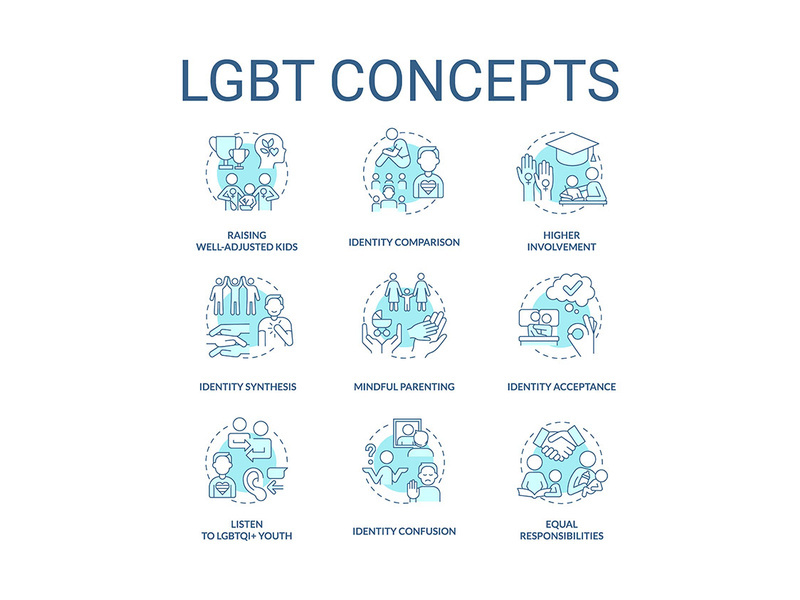 LGBT turquoise concept icons set