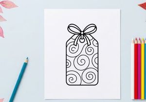 Decorative gift tag with swirl pattern and ribbon bow