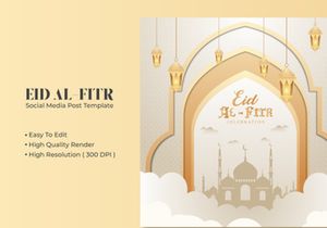 Eid Al-Fitr social media post template design Premium Vector