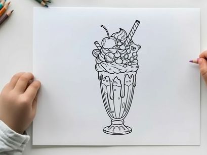 Colorful ice cream sundae with marshmallows and bear vector illustration