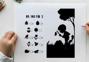 Silhouette of child exploring nature in spring season outdoors