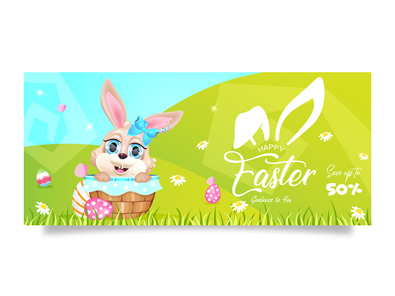 Happy Easter 50 percent sales banner flat vector template