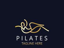Abstract Pilates Logo, Yoga identity body balance vector monoline Design Template. wellness lifestyle