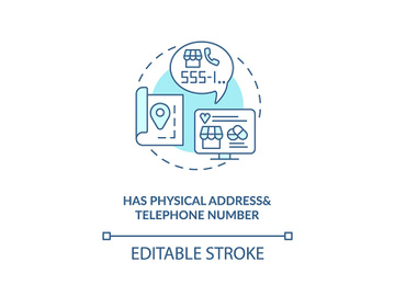 Has physical address and telephone number concept icon preview picture