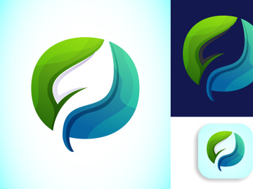 English alphabet with negative space leaf logo vector template. Gradient logo design preview picture