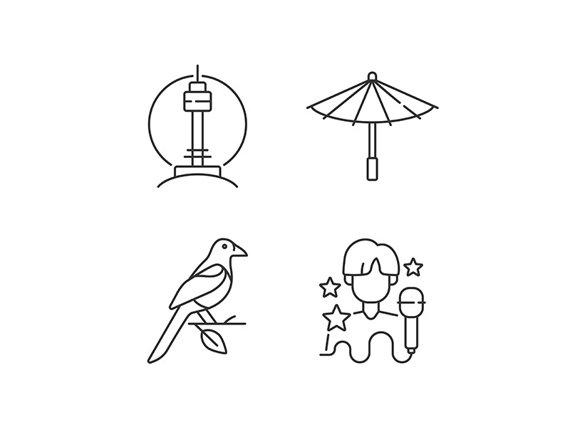 Korean traditions linear icons set