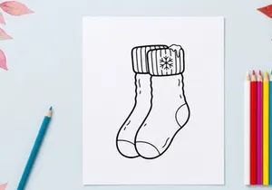 Hand-drawn Christmas sock with snowflake and cuff for holiday gift decoration concept