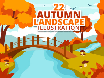 22 Autumn Landscape Blue Background Illustration preview picture