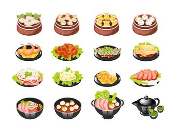Chinese dishes color icons set preview picture