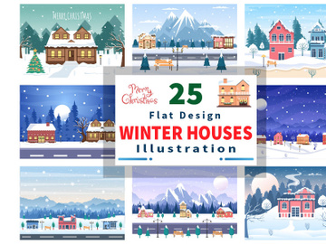 25 Christmas Winter Houses Background Vector preview picture
