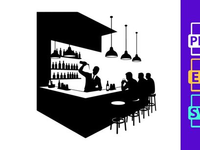 Bartender serving wine at modern black bar with elegant lighting