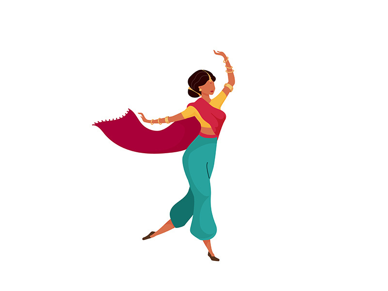 Indian female performer flat color vector faceless character