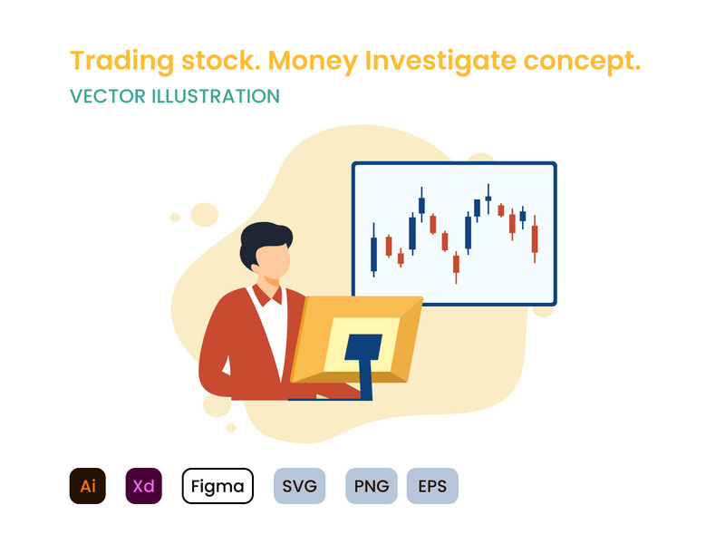 Trading stock and crypto. Money investment flat design concept.