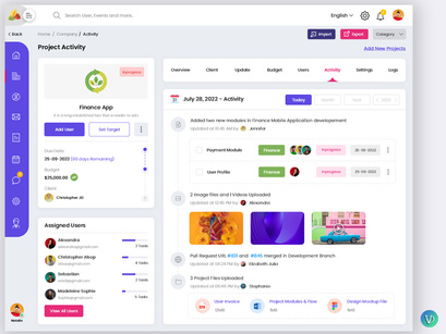 Admin Project Activity Dashboard Page Web UI Template