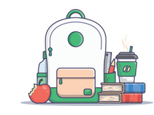 School bag with education objects, Back to school! Vector illustration